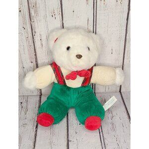 10" Vintage Bantam Christmas Teddy Bear Plush Baby Rattle Plush Suspenders Toy